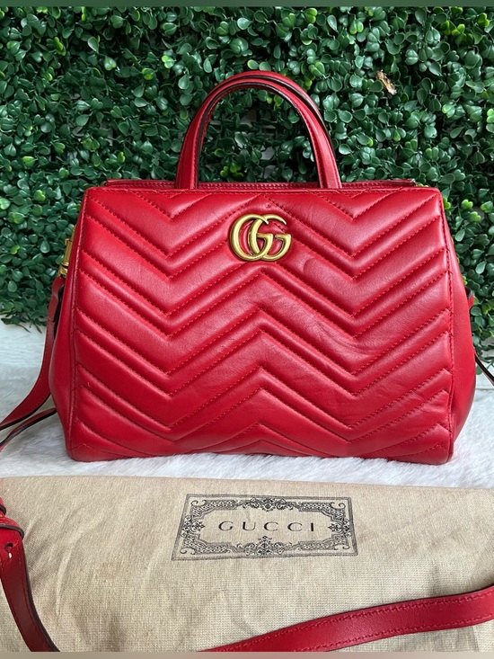 Gucci Handbags - GUCCI Red Marmont GG Disco Red Satchel Tote + Dustbag